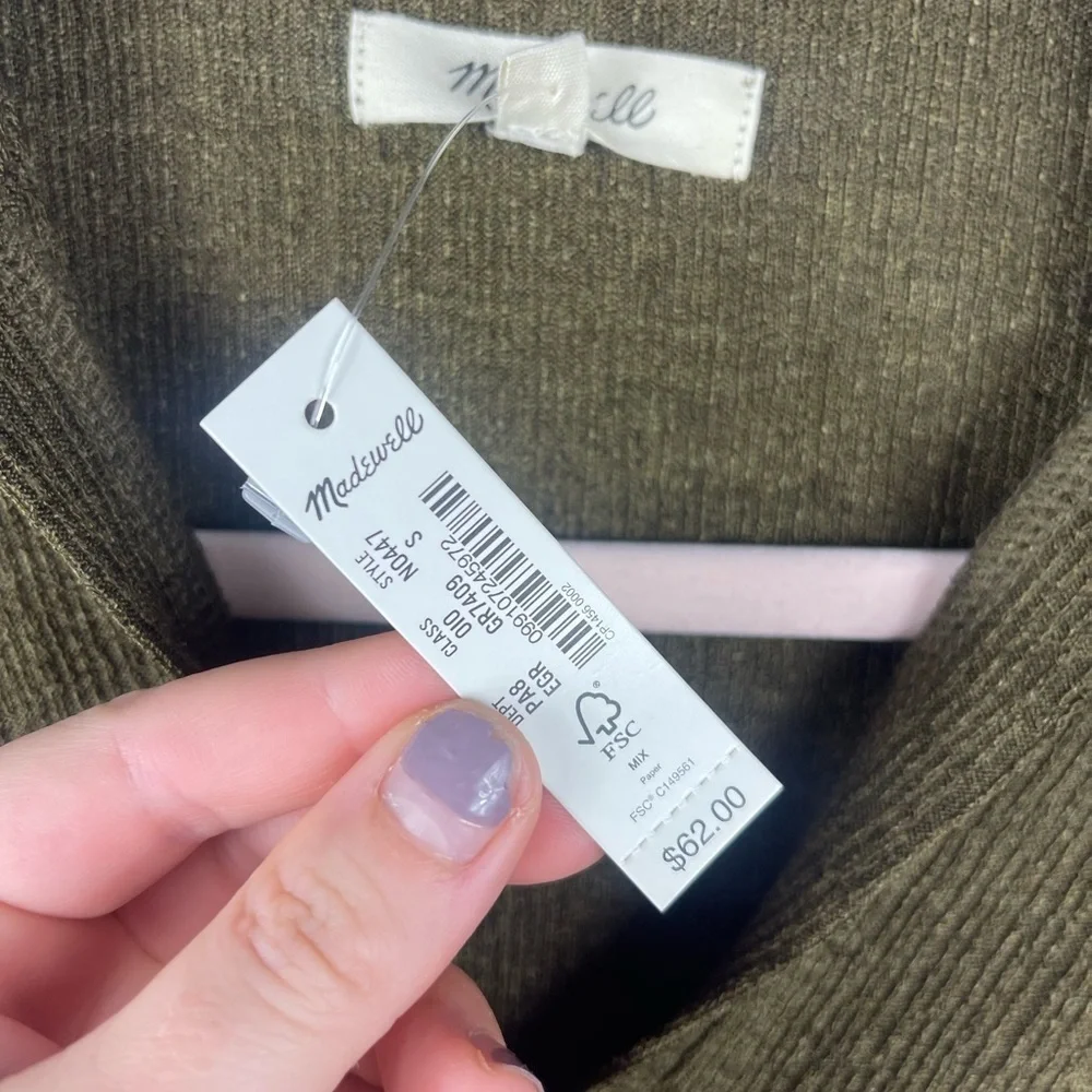 NWT Madewell Twist Front Long Sleeve Shimmery Top Womens S Green Button Mature - Picture 5 of 13